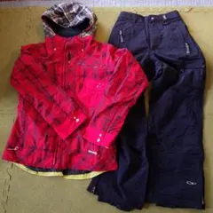 スキーウェアセット 赤黒チェック柄