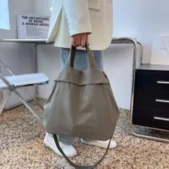 オリーブグリーン トートバッグ 大容量 超軽量ナイロン手提げショルダーバッグ