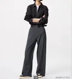 【美品・25年モデル】UNIQLO 感動ワイドパンツ　丈長め　ダークグレー　M