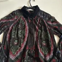 ZARA ペイズリー柄 ベロア襟 ブラウス