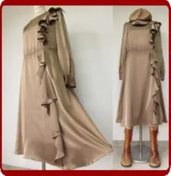 古着♪レトロ・茶無地ドレスワンピ♪70年代ヴィンテージ昭和入学卒業式アンティーク