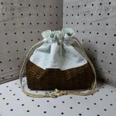 巾着袋　コットンレース柄白　2024-042