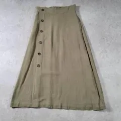 【nano universe】カーキロングスカート F 美シルエット 麻混