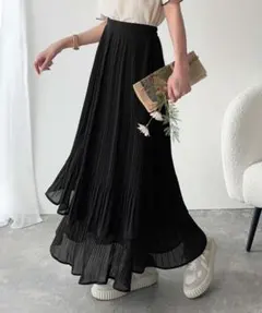 クラシカルエルフ　ブラック プリーツスカート ロング丈