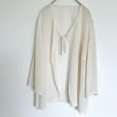 1点もの✨クリーム色 シフォンカーディガン 長袖　7分丈　薄手　透け感　羽織り