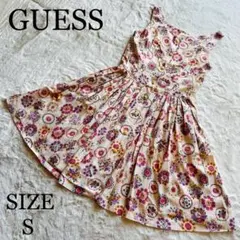 GUESS ひざ丈 ノースリーブ ワンピース ピンク 花柄 Sのサムネイル