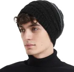 フリーサイズ ネイビー✕グレー バイカラー ニット帽