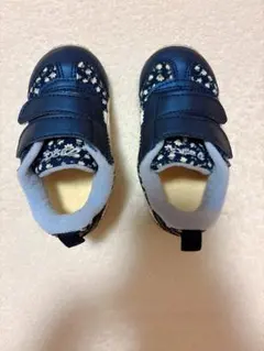 asics アシックス ベビーシューズ 13cm ネイビーパープル 花柄デザイン