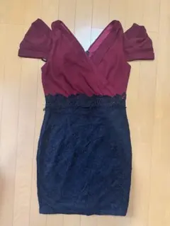 ワインレッド ラップスタイルタイトドレス
