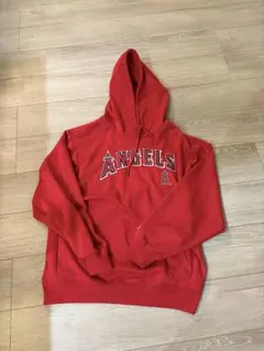 ANGELS レッド フード付きパーカー
