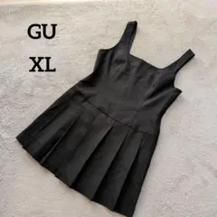 【ジーユー】ローウエストプリーツジャンパースカート (XL) ブラック ミニ丈