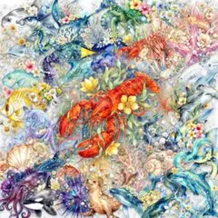 【V02】シール 50枚 PET ステッカー 海の生き物 花 魚 コラージュ素材