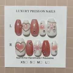 ネイルチップ 現品 フレンチガーリー 韓国 量産型 リボン チーク ワンホン