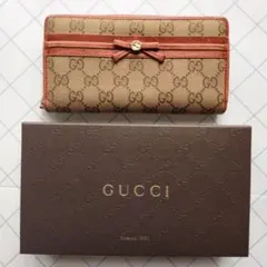 GUCCI グッチ 長財布 キャンバス GG リボン ブラウン シェリーライン