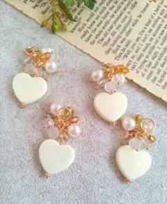 972★2ペア4個オリジナルチャーム、コネクター、韓国ビーズ、ハート、パール