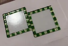 ガラス製　スクエア　グリーン　コースター　2枚セット