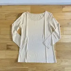 【新品】シルク100%8分袖ＵネックTカットソー　インナー　M ベージュ杢