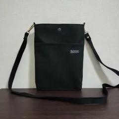 帆布黒！　少しゆったりなハンドメイドスマホショルダーバッグ　サコッシュ　マチあり