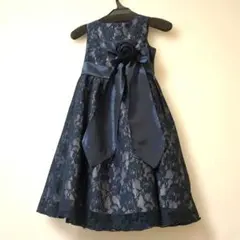【美品】キャサリコテージネイビーフラワーレースドレス120cm