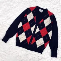 ハロッズ スコットランド製 カシミヤ100% カーディガン アーガイル柄