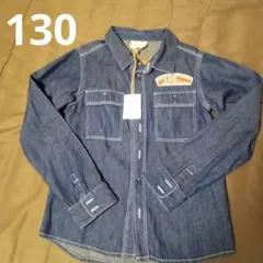 新品タグ付き☆ インディゴ デニム長袖シャツ刺繍入り 130