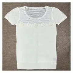 【新品未使用】CECILMcBEE 半袖ニット アイボリー 花モチーフ