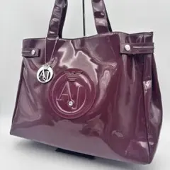 【美品】アルマーニジーンズ　エナメルトートバッグ パテントレザー　紫　大容量