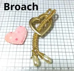 ✨ハート型金色ブローチ パール風ビーズ付き✨