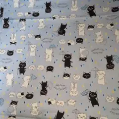 CASUAL CAT 雨の日デザイン生地 はぎれ110×105オックス生地