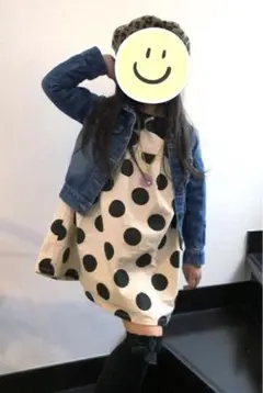 キッズ ドット長袖ワンピース 130cm