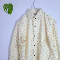 総柄 長袖シャツ エスニック インド風 幾何学柄 ハンドプリント風 L相当