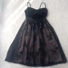 she's 切り替え ブラック フラワー ベロア×スリップドレス キャミドレス