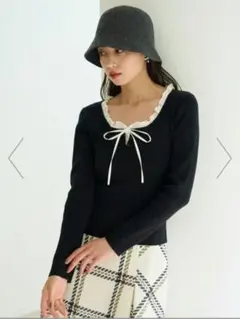 SNIDEL 新品タグ付 フリルドッキングニットプルオーバー　ブラック