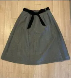 グレー フレアスカート リボン付き