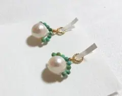 14kgf　淡水パール + ターコイズ　チャーム