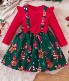 クリスマス　ワンピース　ドレス　キッズ　女の子　ジンジャーブレッドマンのサムネイル