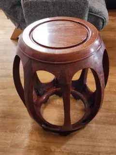 美品】花梨 無垢 螺鈿細工 スツール 椅子 飾り台 花台 太鼓型椅子 丸