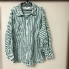 AZUL by MOUSSY 緑と白のストライプ長袖シャツ S