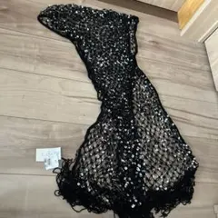 【新品】スパンコール装飾 黒 ネット編み ストール