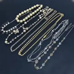 【7点まとめ売り】ネックレス パール調 チェーン ビーズ レトロ ビンテージ調