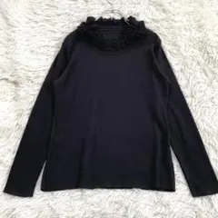 1970 ワコール フリル付き 長袖ニット カットソー 黒 XL 大きいサイズ