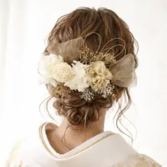 ドライフラワー髪飾り 和装ヘッド 結婚式 成人式 振袖 水引きリボン 卒業式袴