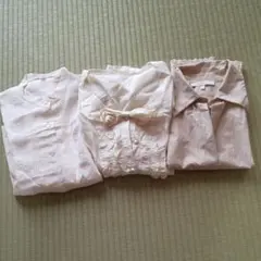 白フリルブラウス長袖 ベージュノースリーブカットレース 美品3枚リボン春夏秋冬