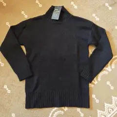 Lace Ladies 黒リブ編み長袖シンプルニット F