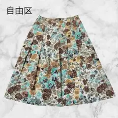 ＊自由区＊【M】花柄フレアスカート　タック　総柄　春夏　華やか　オフィス　通勤のサムネイル