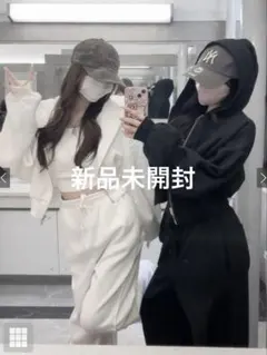 ダブルジップパーカー×ワイドパンツスウェットセットアップ[pm752]