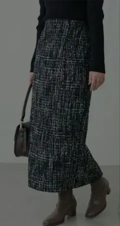 ツイード風 ブラック系 チェック柄 タイトスカート