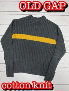 90s OLD GAP コットンニット グレー リブライン 紺タグ 肉厚　古着