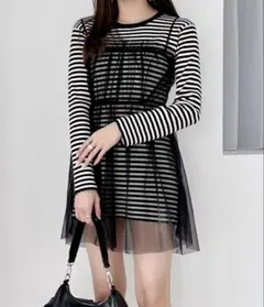 チュールニットミニワンピース2P