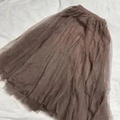 【SPINNS】ブラウン チュール ロングスカート